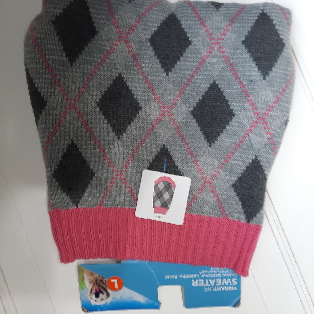 Vibrant Life gray argyle dog sweater large